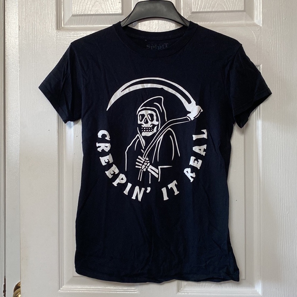 Spirit Halloween Grim Reaper Creepin’ It Real Black T-Shirt Shirt